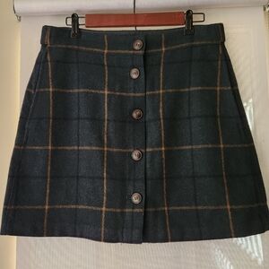 Madewell Plaid Button-Front Mini Skirt - Dark Green and Brown